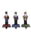 Northlight Set Of 3 Red Blue And Green Glittered Nutcracker Christmas Stocking Holders 7.75" In Green