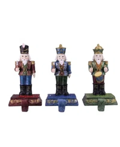 Northlight Set Of 3 Red Blue And Green Glittered Nutcracker Christmas Stocking Holders 7.75"