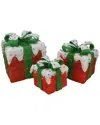 Northlight Set Of 3 Red Lighted Snow And Candy Covered Sisal Gift Boxes