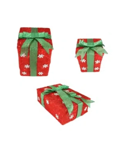 Northlight Set Of 3 Red Snowflake Sisal Gift Boxes Lighted Christmas Outdoor Decorations