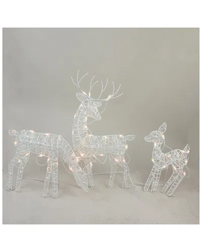 Northlight Set Of 3 White Glittered Doe Fawn And Reindeer Lighted Christmas Outdoor Decoration In Gray