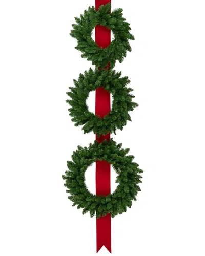 Northlight Set Of 3 Wreaths On Red Ribbon Hanging Christmas Decoration In Green
