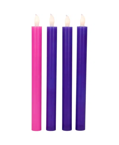 Northlight Set Of 4 Flickering Led Christmas Advent Taper Candles 9.5" In Purple