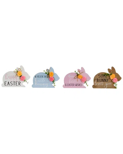 Northlight Set Of 4 Floral Bunny Wooden Tabletop Easter Signs In Multicolor
