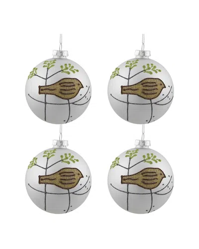 Northlight Set Of 4 Glitter Bird Christmas Glass Ball Ornaments In White