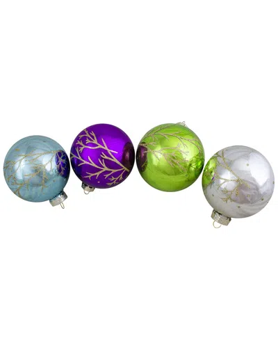 Northlight Set Of 4 Multi-color Shiny Glass Ball Christmas Ornaments 4-in(100mm)