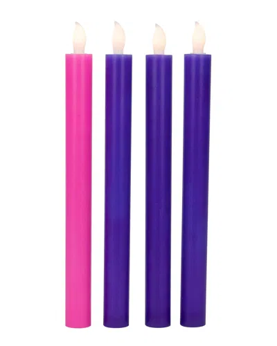 Northlight Set Of 4 Purple & Pink Flickering Led Christmas Advent Wax Taper  Candles In Multi