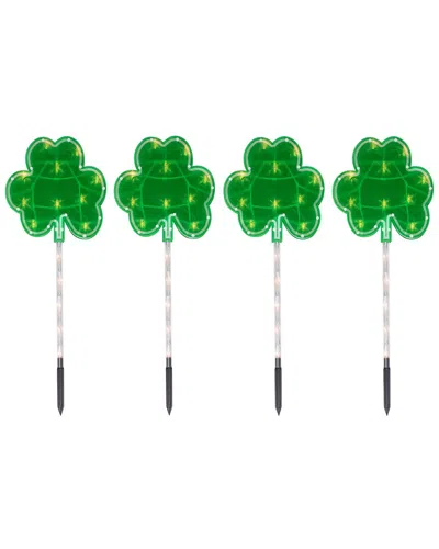 Northlight Set Of 4 Shamrock Lighted Lawn Stakes In Green