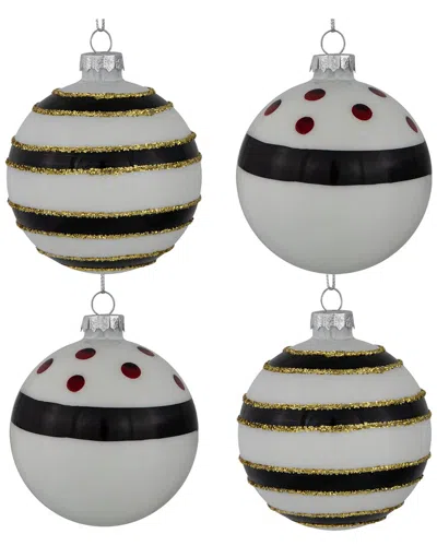 Northlight Set Of 4 Shiny Finish Striped Christmas Glass Ball Ornaments In Multi
