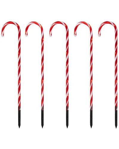 Northlight Set Of 5 Red Lighted Candy Cane Christmas Lawn Pathway Markers