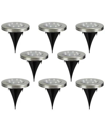 Northlight Set Of 8 Stainless Steel Round Solar Powered Led Pathway Markers
