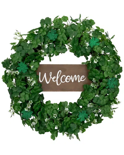 Northlight Shamrock Welcome Twig Wreath In Green