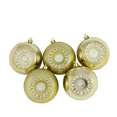 Northlight 5ct Champagne Gold Retro Reflector Shatterproof Christmas Ball Ornaments 3.25"