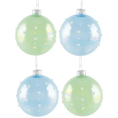 Northlight Shiny Glass Ball Christmas Ornaments With Pearl Drops In Blue