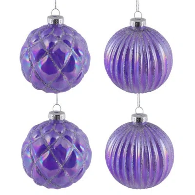 Northlight Shiny Glittered Iridescent Glass Ball Christmas Ornaments In Purple