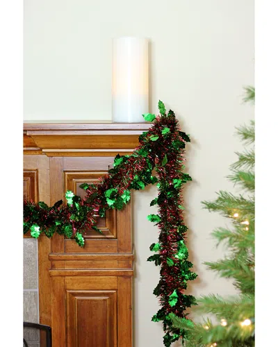 Northlight Shiny Red & Green 8 Ply Christmas Tinsel Garland With Green Holly