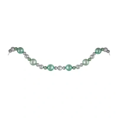 Northlight Silver And Seafoam Green 3-finish Ball Christmas Indoor Garland In Multi