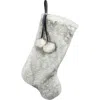 Northlight Silver Fox Faux Fur Christmas Stocking With Pom Poms In Silver
