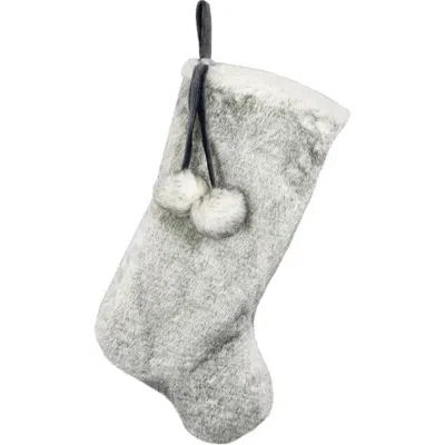 Northlight Silver Fox Faux Fur Christmas Stocking With Pom Poms