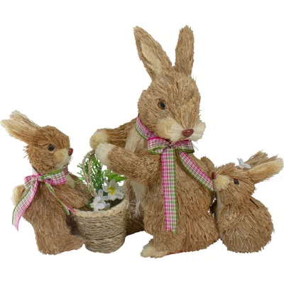 Northlight Sisal Mommy And Babies With Basket Easter Bunny Figure Decoration In Brown