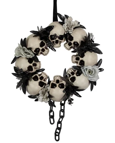 Northlight Skulls & Chains With Roses Halloween Wreath In Orange