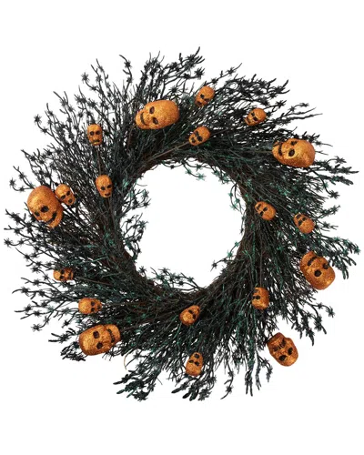 Northlight Skulls & Spiders Halloween Twig Wreath In Black