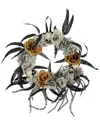 Northlight Skulls With Roses Halloween Wreath In Gray