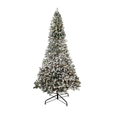 Northlight Slim Flocked Pine 9 Foot Pre-lit Pine Christmas Tree In Green