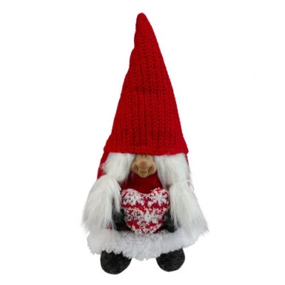 Northlight Smiling Woman Gnome With Heart Christmas Figure In Red