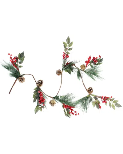 Northlight Snow Dusted Pine Cones Berries & Long Pine Needles Artificial Christmas Garland In Multi