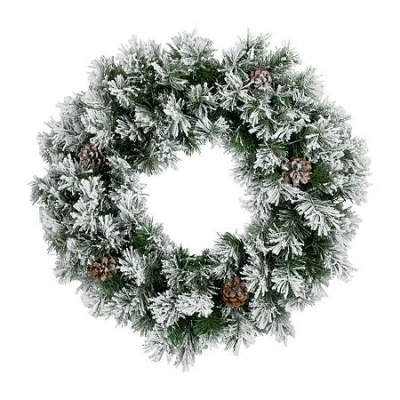 Northlight Snow Flocked Angel Pine Wreath In Green