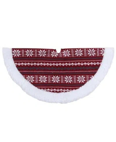 Northlight Snowflakes Lodge Mini Christmas Tree Skirt With Sherpa Trim In Red