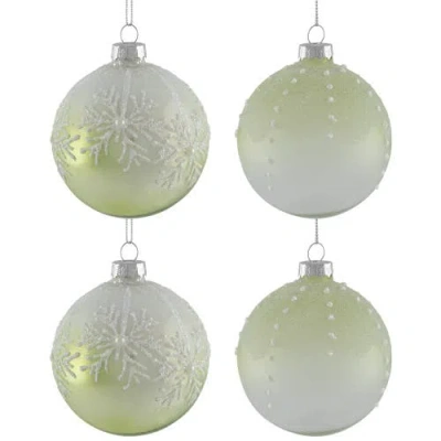 Northlight Snowflakes Shiny Glass Ball Christmas Ornaments In Green
