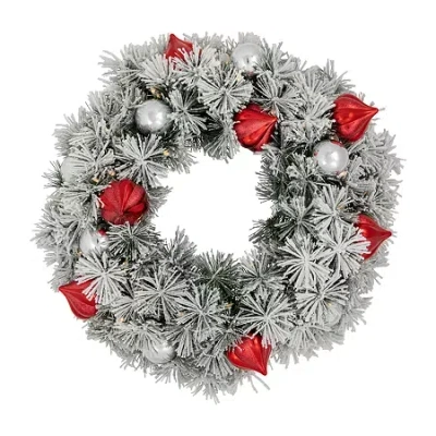 Northlight Snowy Bristle Pine Pre-lit Wreath In White