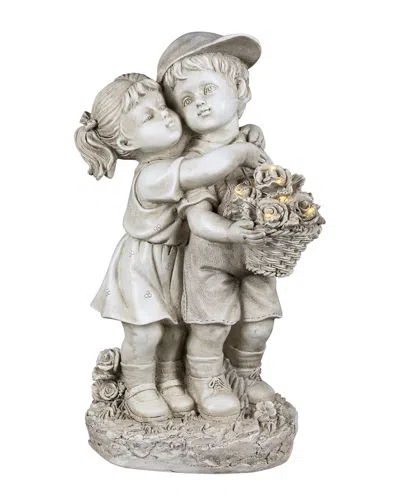 Northlight Solar Lighted Hugging Girl & Boy Outdoor Garden Statue In Gray