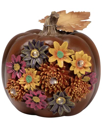 Northlight Solar Powered Floral Pumpkin Outdoor Fall Harvest Decoration In Brown