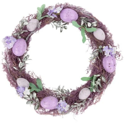 Northlight Speckled Egg Floral Easter Twig Wreath In Purple