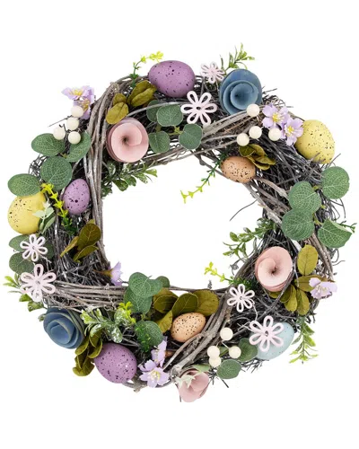 Northlight Speckled Eggs & Flowers Easter Wreath In Brown