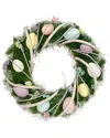 Northlight Speckled Eggs & Spring Flowers Easter Wreath In Green