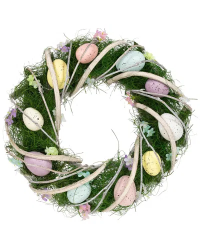 Northlight Speckled Eggs & Spring Flowers Easter Wreath In Green