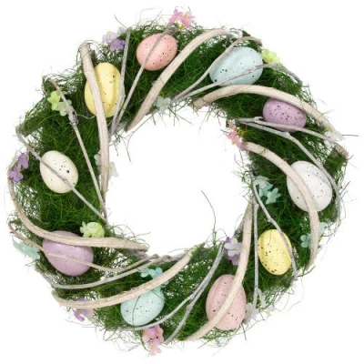 Northlight Speckled Eggs And Spring Flowers Small Artificial Easter Wreath In Green