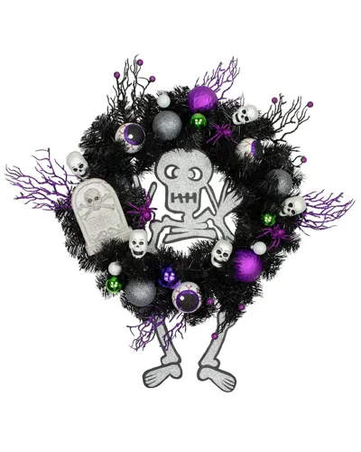 Northlight Spooky Skeleton Pine Halloween Wreath In Black