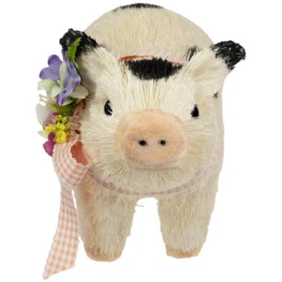 Northlight Spotted Piglet With Bow And Flowers Spring Figurine In Multi