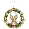 Northlight Spring Floral Easter Wreath With Peering Rabbit In Brown