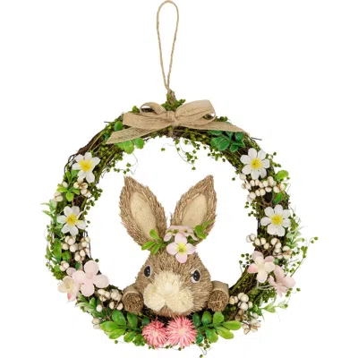 NORTHLIGHT NORTHLIGHT SPRING FLORAL EASTER WREATH WITH PEERING RABBIT