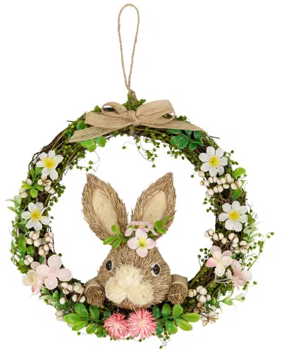 Northlight Spring Floral Easter Wreath With Peering Rabbit In Brown