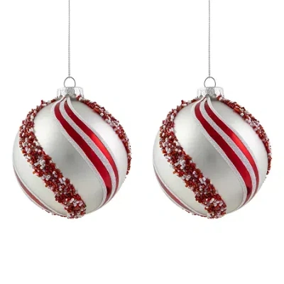 Northlight Striped Ball 2-pc. Christmas Ornament In White