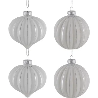 Northlight Striped Ball And Onion Glass Christmas Ornaments In Gray