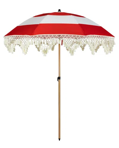 Northlight Striped Outdoor Beach Market Umbrella With Tilt In White