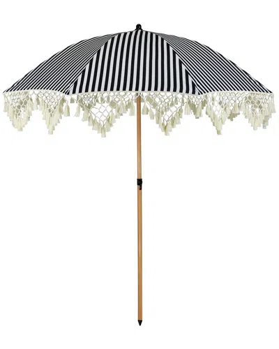 Northlight Striped Outdoor Beach Market Umbrella With Tilt In Black
